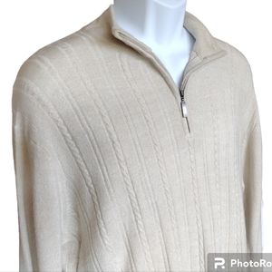 MEN'S Haggar Cream Ivory Beige Zip Sweater Large